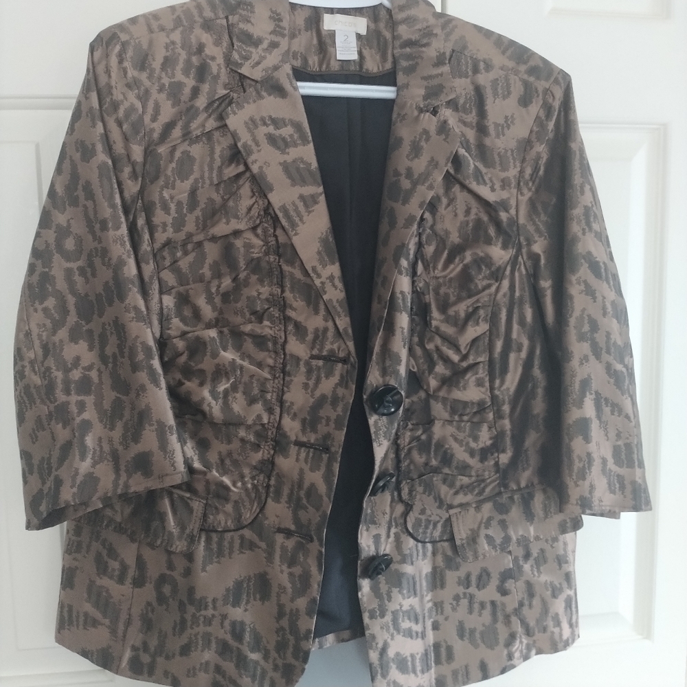 Chico's Animal Print Ruffle Front Blazer Jacket Chico's sz2